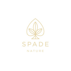 Spade ace of nature leaf line logo icon design template flat vector 
