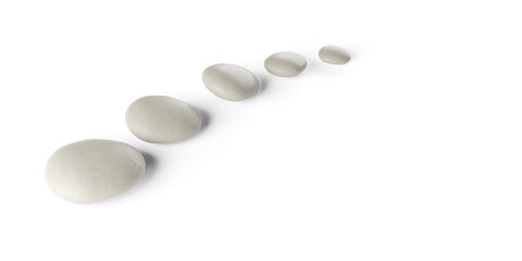 Soft bow of brown zen pebbles or stones on white background with copy space, 3D illustration, zen, spa or beauty therapy concept