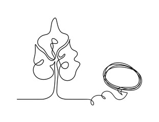 Abstract tree with comment as line drawing on the white background. Vector