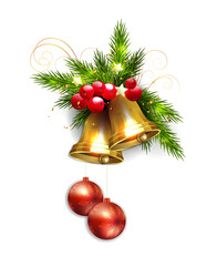 Christmas garland with golden sparkling bells