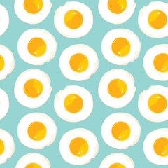 with Morning breakfast seamless pattern with delicious fried eggs in cartoon style. Vector background with a lot of scrambled eggs. Suitable for wallpaper, wrapping paper, fabric design