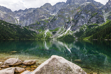 Lake of Morskie Oko or Eye of the Sea, in the High Tatras mountains
