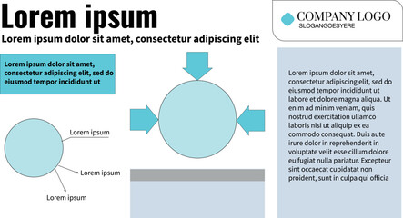 anatomy of human heart. Presentation slide template with various shapes. Infographics for a medical, pharmacological, and financial company with blue and gray shapes on a white background.