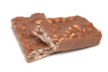 Chocolate glazed waffle sweets isolated on the white background