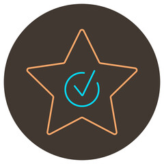 Star checkmark line icon. Two color icon on round background