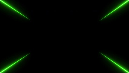 Neon green laser lines looping animation on black background. 4K footage