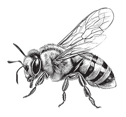 bee sitting hand drawn sketch insects vector illustration - obrazy, fototapety, plakaty