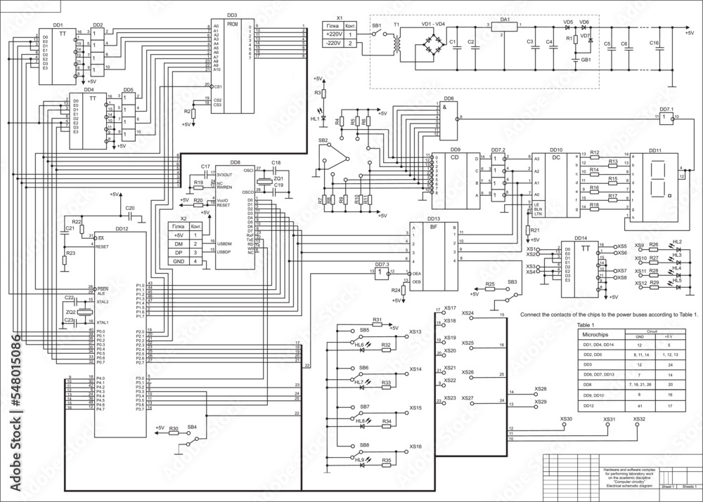 Poster electrical schematic diagram. vector large drawing on white paper of a complex electrical circuit of
