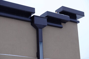 parapet tin work and stepped flashing with gutter - obrazy, fototapety, plakaty