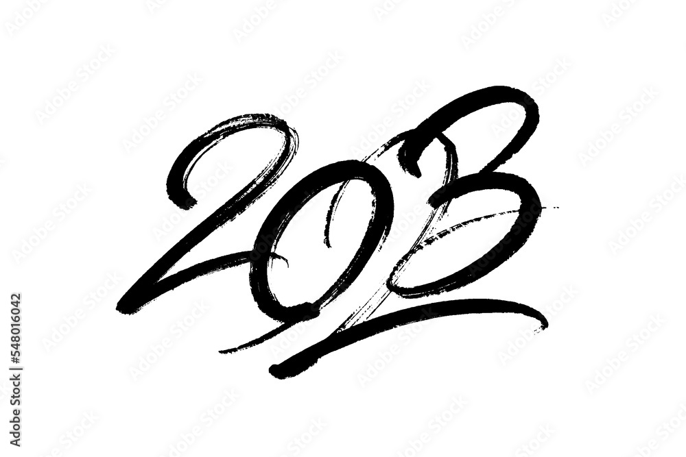 Poster 2023 vector marker hand-drawn numbers horizontal composition. 2023 number design template. happy new
