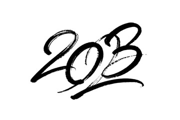 2023 vector marker hand-drawn numbers horizontal composition. 2023 number design template. Happy new year minimalistic concept for greeting materials.