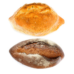 Bread loaf and ciabatta isolated on white background.