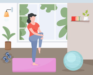 A flat illustration of exercise, girl with exercise pose