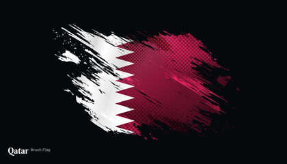 Qatar Flag with Brush and Grunge Style. Flag of Qatar with Sports Concept, Suitable for Independence Day and World Cup 2022 Background