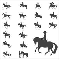 Ponies and children, a set of vector silhouettes