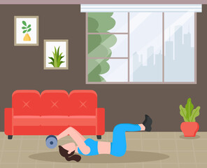 A flat illustration of exercise, girl with exercise pose