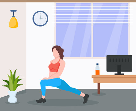 A flat illustration of exercise, girl with exercise pose