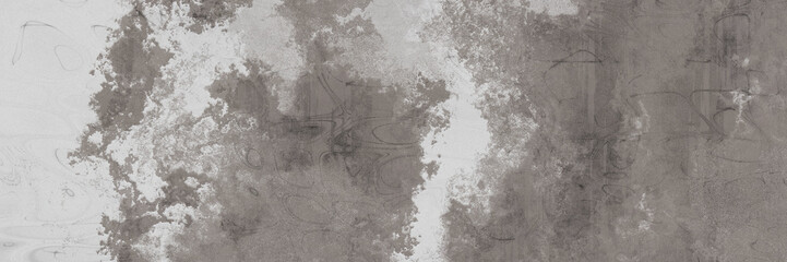 Abstract monochrome light brown grey tones banner with grey wavy line scratches on sepia background with old parchment vintage grunge peeled texture wallpaper or scrapbook paper	