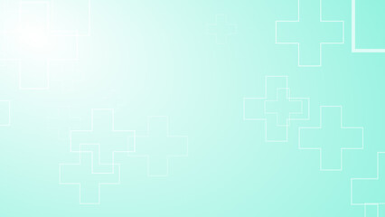 Abstract medical green blue cross pattern white background.