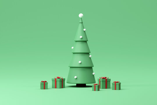 Christmas gift boxes and tree - 3D render