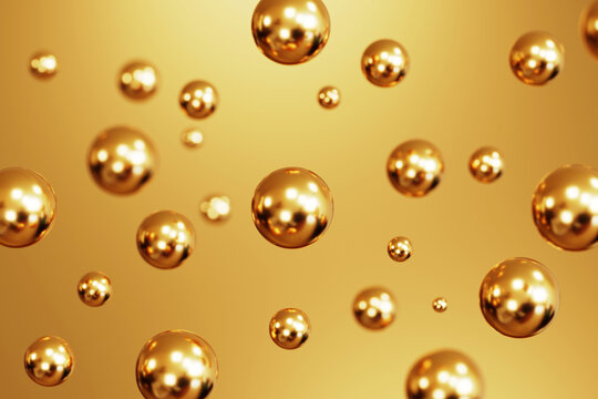 Falling golden 3d christmas ball with pattern on gold background.