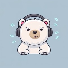 Obraz premium Cute polar bear listening music cartoon 2d illustrated icon illustration. animal technology icon concept isolated premium 2d illustrated. flat cartoon style