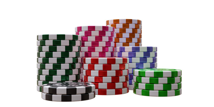 Casino Poker chips stacks isolated on transparent background, PNG. 3d 