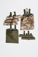 set of custom unbranded tactical foldable dump pouch bags on white background