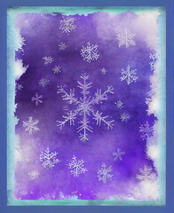 Snowflake background beautiful art watercolor block print design for poster, invitations, papers, wallpaper in winter colors and soft pastels. - 548021032