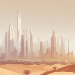 Beautiful skyline of dubai surrounded by sand dust at day light