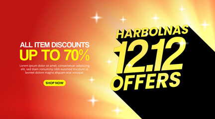 Harbolnas 12 12 or Indonesia online shopping day background with shadow text