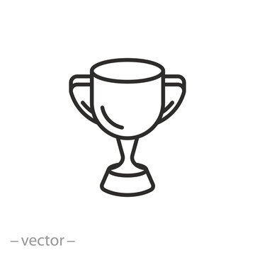trophy cup icon, winner or champion prize, thin line symbol on white background - editable stroke vector illustration