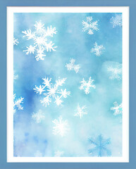 Snowflake background beautiful art watercolor block print design for poster, invitations, papers, wallpaper in winter colors and soft pastels. - 548022207