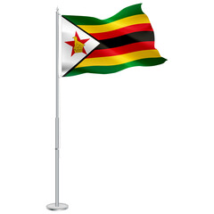  Isolated waving national flag of Zimbabwe on flagpole - obrazy, fototapety, plakaty