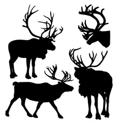 Graphic black silhouettes of wild deers 
