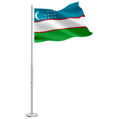 Isolated waving national flag of Uzbekistan on flagpole
