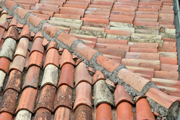 Old Traditional Clay Tiled Roof in Close Up 