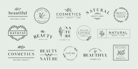 Poster Beauty product label. Natural cosmetic tag with floral ornaments, elegant spa and care labels marketing design vector set © WinWin