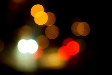 Defocused colorful lights in the street.