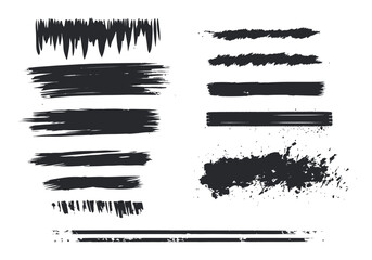 Black paint brush hand drawn. Grunge brush stroke, vector set