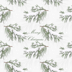 Christmas and Happy New Year seamless pattern. Branches, snowflakes, snow. Vector design template.
