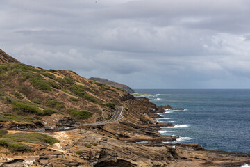 Stunning landscape views for tourism, travel use on Oa'hu in Hawaii during spring time. 