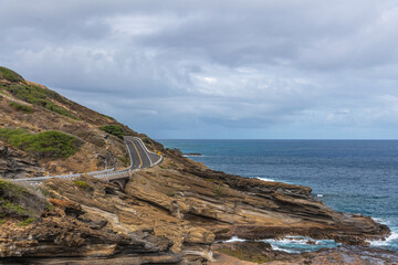 Stunning landscape views for tourism, travel use on Oa'hu in Hawaii during spring time. 