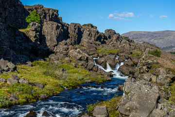 River in the mountains, Thingvellir Iceland
