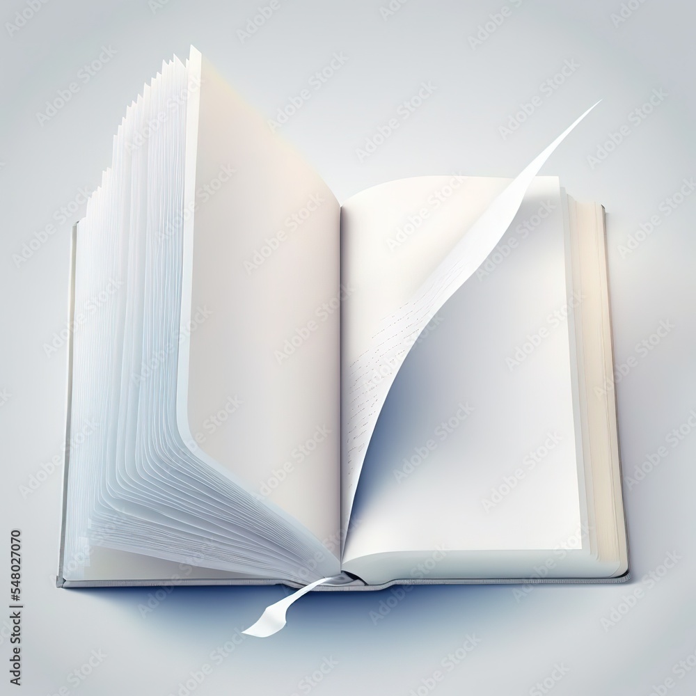 Aufkleber open book with blank white sheets isolated on white background. cartoon mimal soft style. 3d illustr