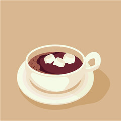 Hot cocoa warm cozy autumn winter element hot drinks cocoa with marshmallow cups with hot chocolate cups with cocoa vector cartoon Christmas 