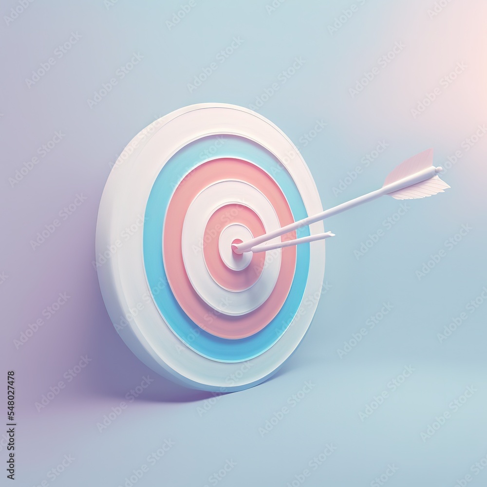 Poster target with a dart arrow in the very center isolated on white background. cartoon mimal soft style. 