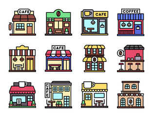 Fototapeta premium Coffee shop filled icon set 3, vector illustration