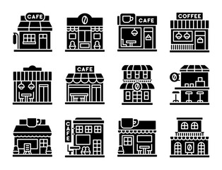 Naklejka premium Coffee shop solid icon set 3, vector illustration
