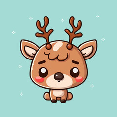 Adorable Christmas Reindeer Character, Kawaii Animal Art, Vector Art, Isolated
